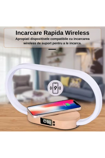 OEM Wireless Charging Lamp with Phone Stand, 10W, Touch Control, Digital Clock, Wood