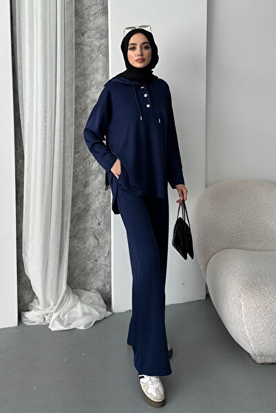 Balenbi Women's Modal Fabric Snap Fastener Hooded Oversized Tunic Set 1119