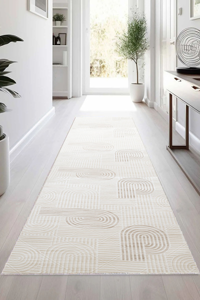 Babil Home Non-Slip Based Runner Carpet Cutting Corridor Living Room Kitchen Carpet 5048 Cream