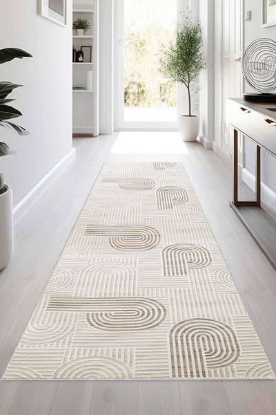 Babil Home Non-Slip Based Runner Cutting Corridor Living Room Kitchen Carpet 5048 Mink