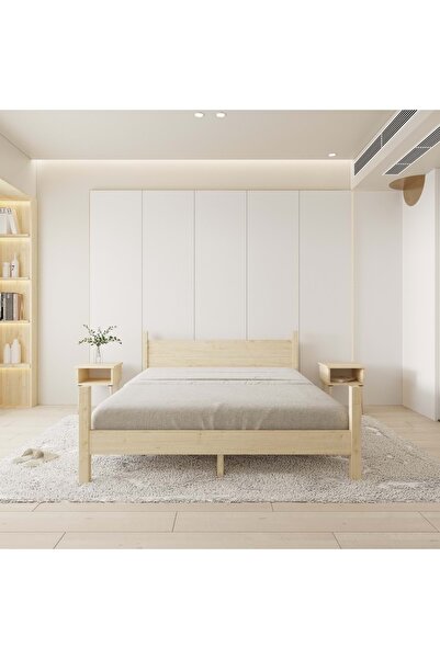 RENAZZO Mirage Model Vernikli Çam Ahşap Karyola Ve İki Komodin Set