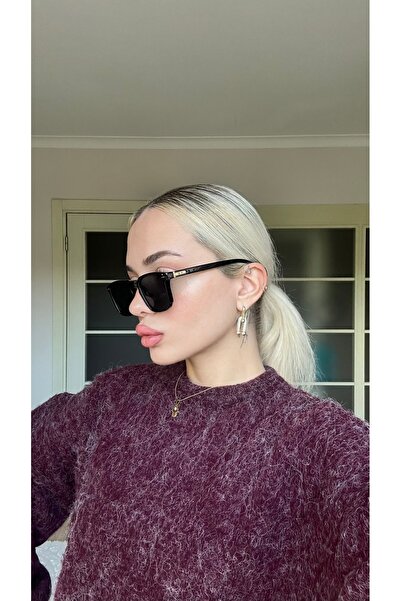 Angel Eyes Black Square Framed - Gold Detailed Glass Sunglasses UV400 Protected