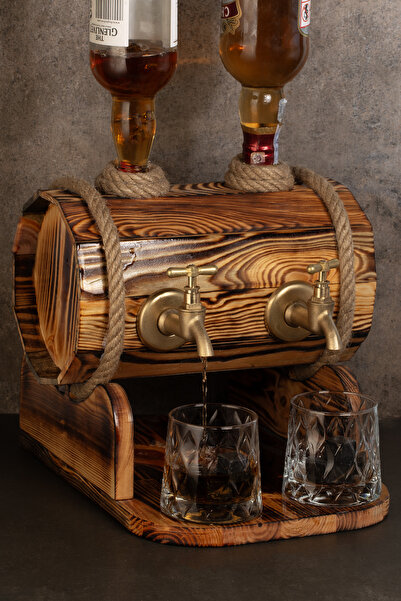 Conqueror Wood 2’li Fıçı Doğal Ahşap İçki Standı