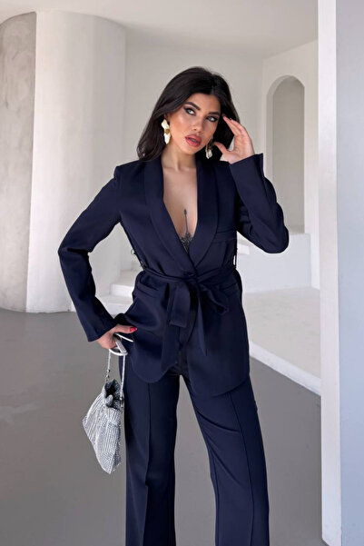 AKD Atelier Women's double belted blazer jacket pants set