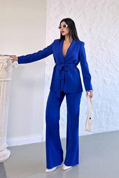 AKD Atelier Women's double belted blazer jacket pants set