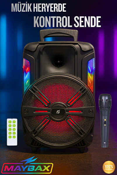 Maybax Yüksek Bass Bluetooth TF Kart USB AUX Mikrofon Giriş FM Radyo Taşınabi...