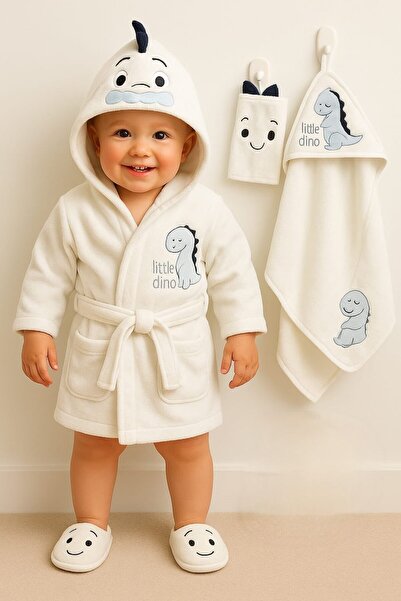 MİLAYS LİFE HOME COLLECTİON DİNAZOR FİGÜRLÜ BORNOZ SETİ %100 PAMUKTAN. 4 PARÇ...