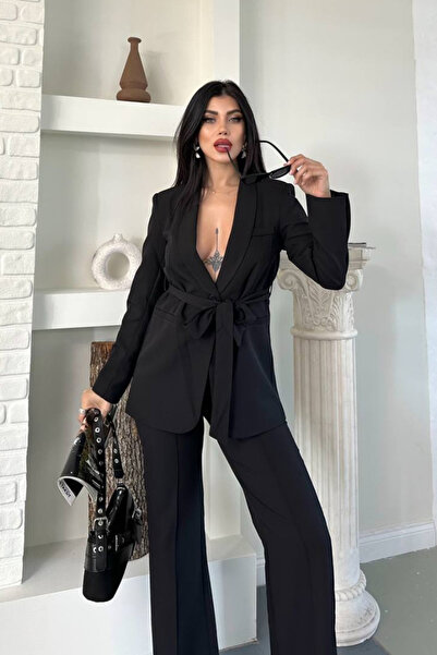 AKD Atelier Women's double belted blazer jacket pants set