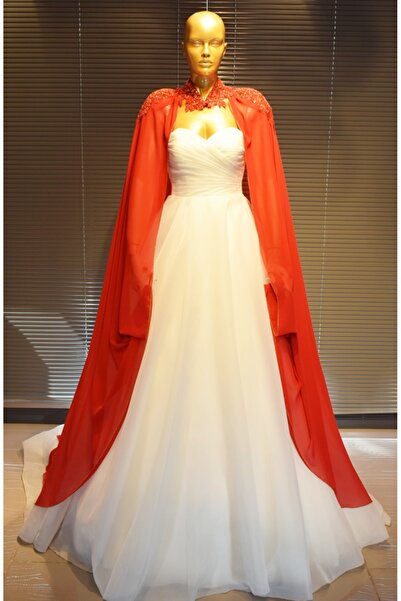 paris in paris KIRMIZI KAFTAN-BİNDALLI-GELİNLİK ÜSTÜ PELERİN-ŞİFON KAFTAN-KIR...