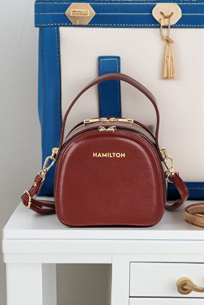 HAMILTON Cataramă cu curea reglabilă originală Bordeaux și detaliu cu dungi genți de mână pentru femei, cu umăr mic și elegant, în formă de cutie