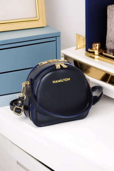 HAMILTON Curea reglabilă originală bleumarin cu cataramă și detaliu cu dungi genți de umăr și crossbody elegante pentru femei