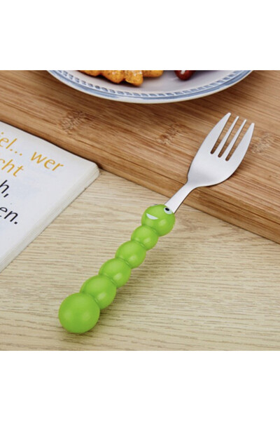 PUFO playful cutlery set for children, 3 pieces, stainless steel, green
