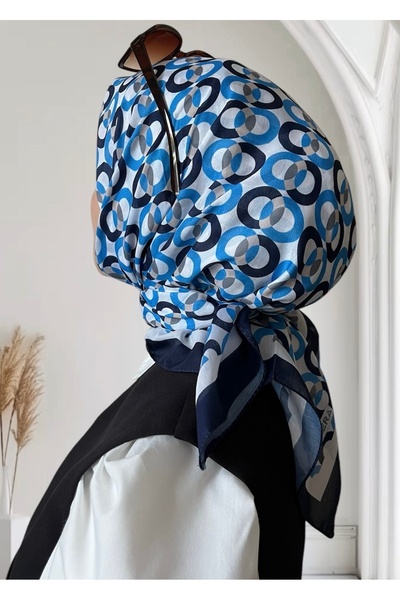 ESSLERA وشاح ناعم أزرق منقوش على شكل حلقة