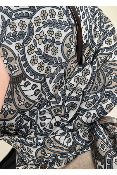 ESSLERA Πράσινο έθνικ μαλακό κασκόλ με λουλουδάτο σχέδιο