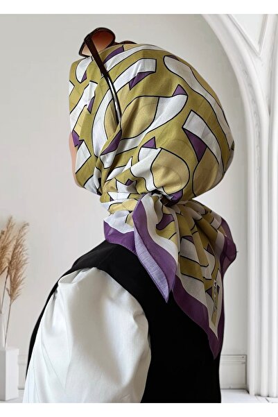 ESSLERA وشاح ناعم أخضر زيتي منقوش على شكل لغز حديث