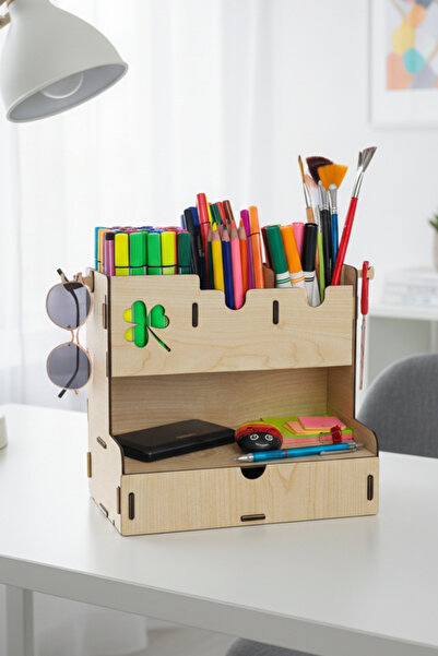Simux منظم خشبي متعدد الأغراض من كلوفر بأربعة أقسام مع أدراج لحفظ الأقلام وال...