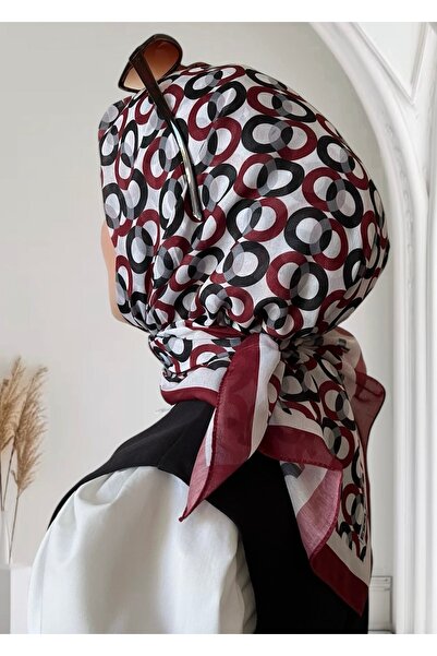 ESSLERA وشاح ناعم باللون الأحمر الداكن مع نمط حلقة