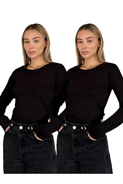 RDK Giyim Women's Long Sleeve Crew Neck Combed Cotton Bodysuit 2-Piece Set - ...