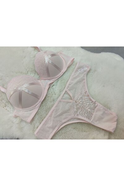 Love Angels Lace and Ribbon Detailed Padded Underwire Soft Bra Panty Set - Lingerie Set