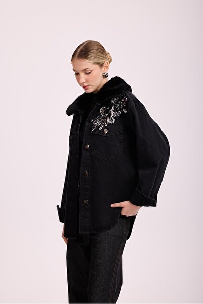 Missemramiss 4909 سترة دنيم مطرزة بالفرو