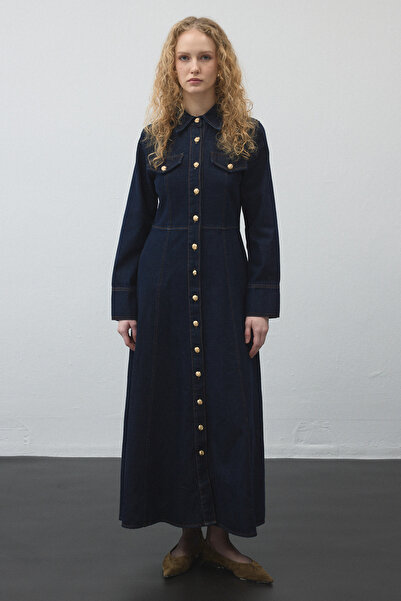 KUAD Dikiş Detaylı Denim Elbise