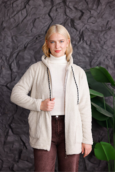 trendlina Zippered Plush Oversize Women's Fleece Sweatshirt