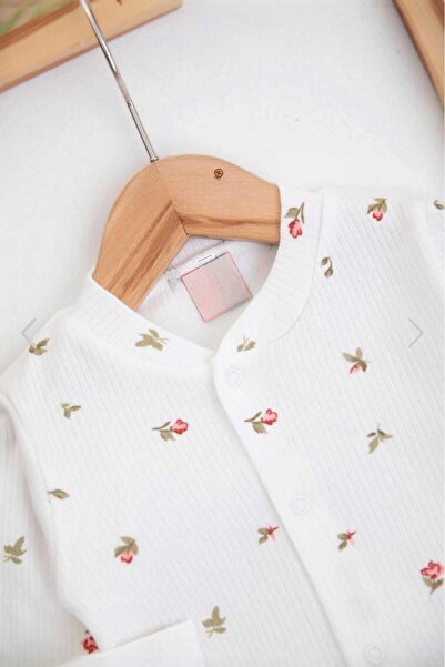 dinamik çocuk Romper with Thin Available Booties for Newborn Baby Girls - Teddy Bear Print, 100% Cotton, 1-3-6 Months