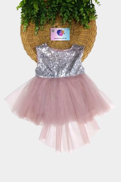 dinamik çocuk Kız Bebek/Çocuk Pullu Kolsuz Tütülü Kuyruklu Astarlı Elbise Özel Gün Düğün Doğum Günü Bayram Prenses