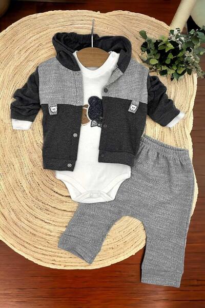 dinamik çocuk 3-Piece Seasonal Hooded and Bear Detailed Bodysuit Set for Baby Boy
