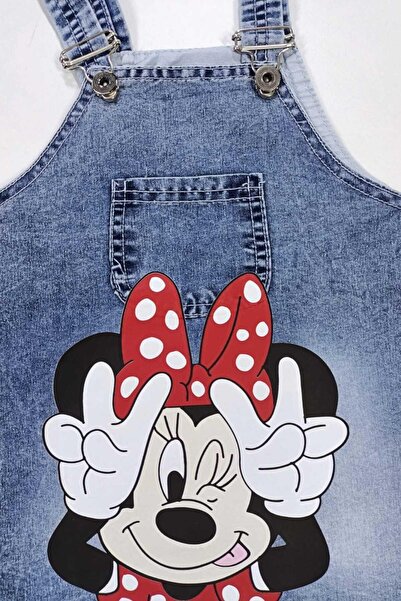 dinamik çocuk 1-5yaş Kız Çocuk Kot Jile Minnie Mouse Baskılı Denim Elbise