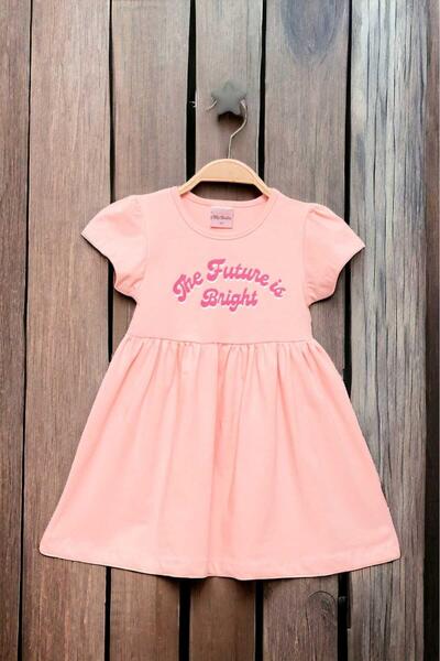 dinamik çocuk Kız Çocuk Baskılı Kısa Kollu Penye Elbise Yazlık