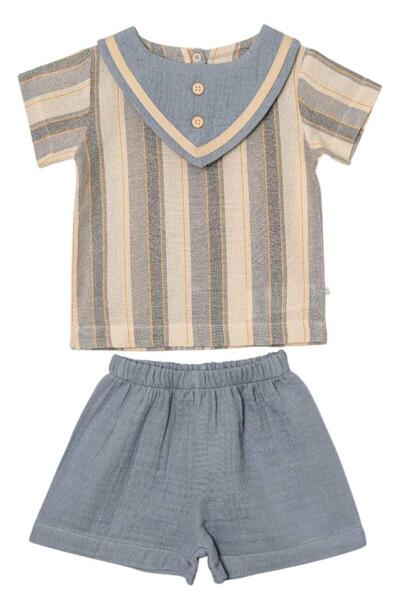 dinamik çocuk Baby Boy / Child Triangle Collar Suit Ham Keti Summer Fabric Bottom Top Evaluation by Month