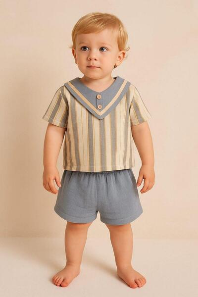 dinamik çocuk Baby Boy / Child Triangle Collar Suit Ham Keti Summer Fabric Bottom Top Evaluation by Month