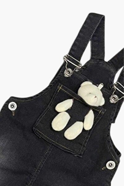 dinamik çocuk 9-5 Years Unisex Denim Overalls - Adjustable Straps and Teddy Bear