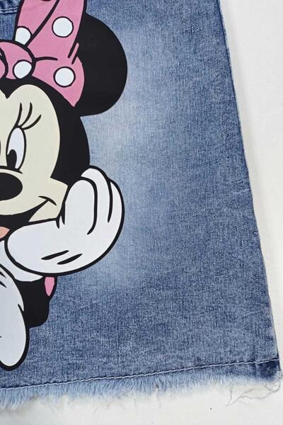 dinamik çocuk 1-5yaş Kız Çocuk Kot Jile Minnie Mouse Baskılı Denim Elbise
