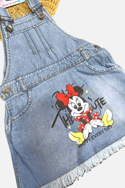 dinamik çocuk 1-5 Yaş Minnie Baskılı Kot Jile Elbise Kız Çocuk Mevsimlik Ayarlanabilir Askılı