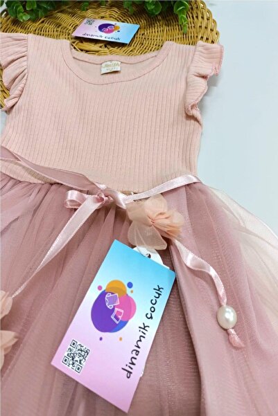 dinamik çocuk Kız Çocuk Gül Kurusu Tül Özel Gün Doğum Günü Günlük Prenses Elbise