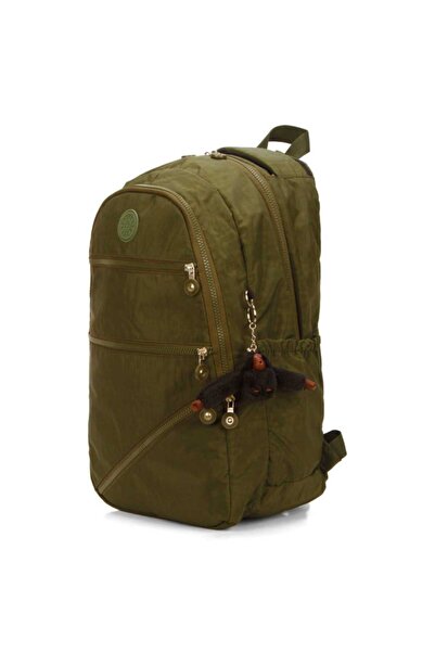 GreandBags Unisex Haki A Kalite Lüx Krınkıl Kumaş Ortaokul Lise Üniversite Çantası Spor Çantası