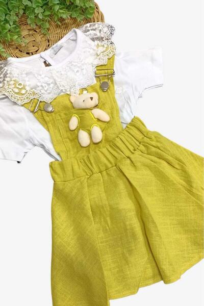 dinamik çocuk Lacy Linen Gilet Dress for Girl 2 Pieces Set - Adjustable Straps and Holiday