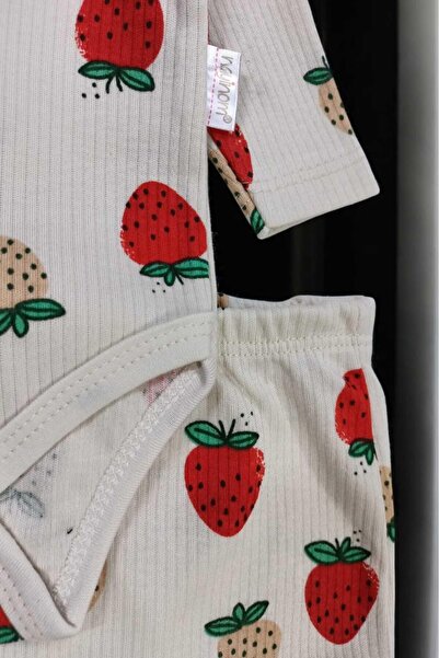 dinamik çocuk Strawberry Report Printed Ribbed Baby Girl Set with Snap Fasteners 100% Cotton 2-Piece Bottom Top 0-3-6-9Months