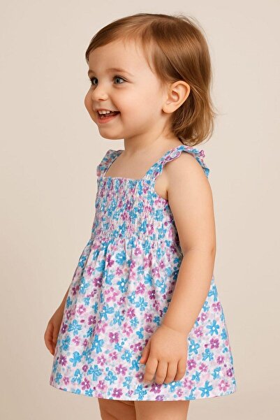 dinamik çocuk Patterned Strappy Girl's Summer Dress