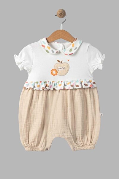 dinamik çocuk Organik Pamuk Bebe Yaka Elma Nakışlı Altı Müslin kısa kollu Kız...