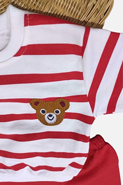 dinamik çocuk 1-9 Years Unisex Kids Set - Teddy Bear Embroidery, 2 Thread Raster, Side Striped Seasonal Bottom and Top Set