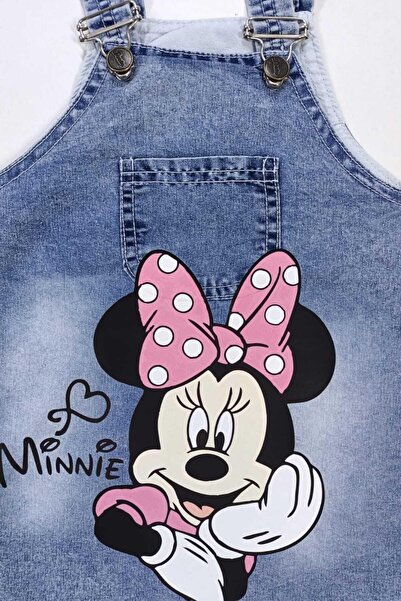 dinamik çocuk 1-5yaş Kız Çocuk Kot Jile Minnie Mouse Baskılı Denim Elbise