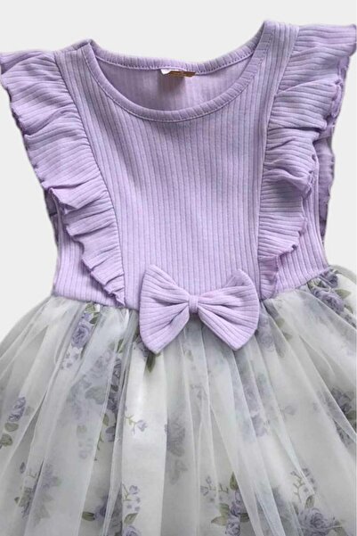 dinamik çocuk Kız Bebek/Çocuk Fiyonklu Fitilli Kolsuz Detaylı Tütü Etekli Çiçekli Elbise Prenses Doğumgünü