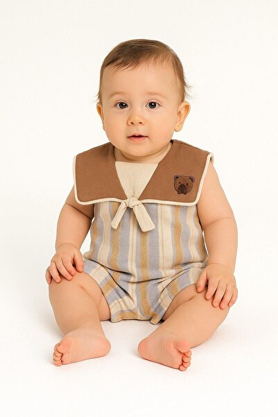 dinamik çocuk Baby/Child Teddy Bear Cape Collar Raw Linen Fabric Jumpsuit Summer Sleeveless 0-3-6-9-12 Months