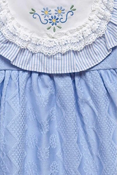 dinamik çocuk Çiçek Nakışlı Dantel Detaylı Elbise 0-2 yaş Kendinden desenli kumaş