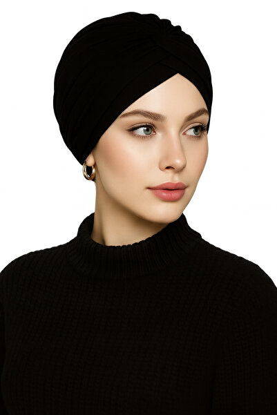 Ramellia Siyah Kadın Çapraz Bone , Hazır Türban Bone , Hazır Tesettür Bonesi