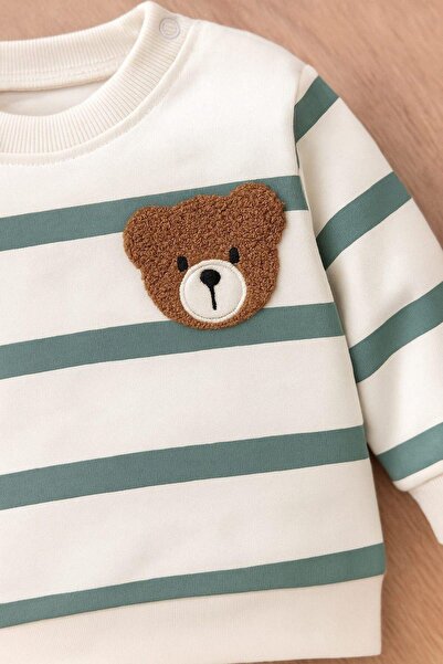 dinamik çocuk Çizgili Punch Ayıcık Omuzdan Çıtçıtlı Bebek Takımı 2li Alt Üst Mevsimlik Aylık 3-6-9-12ay