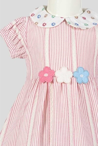 dinamik çocuk %100 Pamuk Kız Bebek/Çocuk Bebe Yaka Çiçekli Büzgü Kol Elbise Organik
